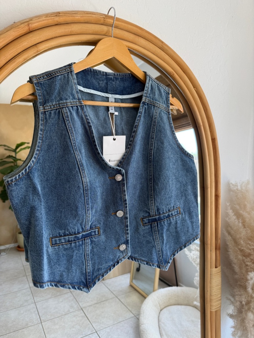 Denim Button-Front Vest - Blue
